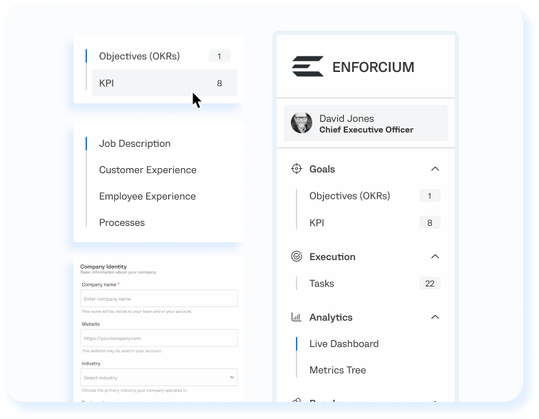 Screenshot of the Enforcium navigation menu and setup screen