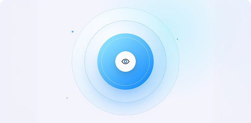 Abstract illustration of a glowing blue circle with an eye icon